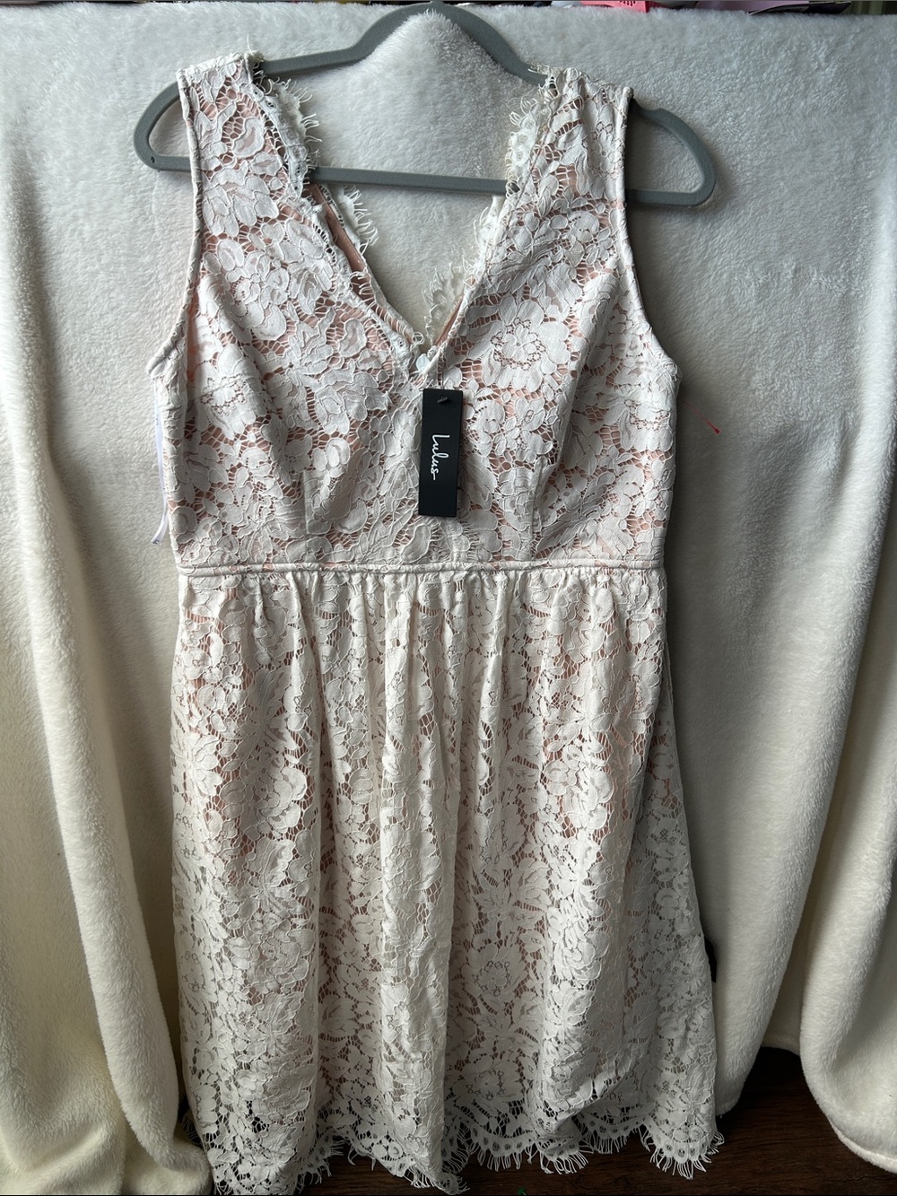 Lulu's Lace V-Neck Sleeveless Dress in Blush NWT